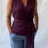 mouwloze wikkeltop aubergine